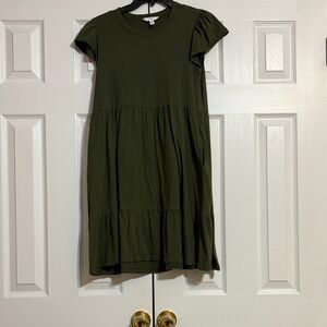 Time and Tru Army Green Tiered Dress with Pockets Size: XS (0-2)